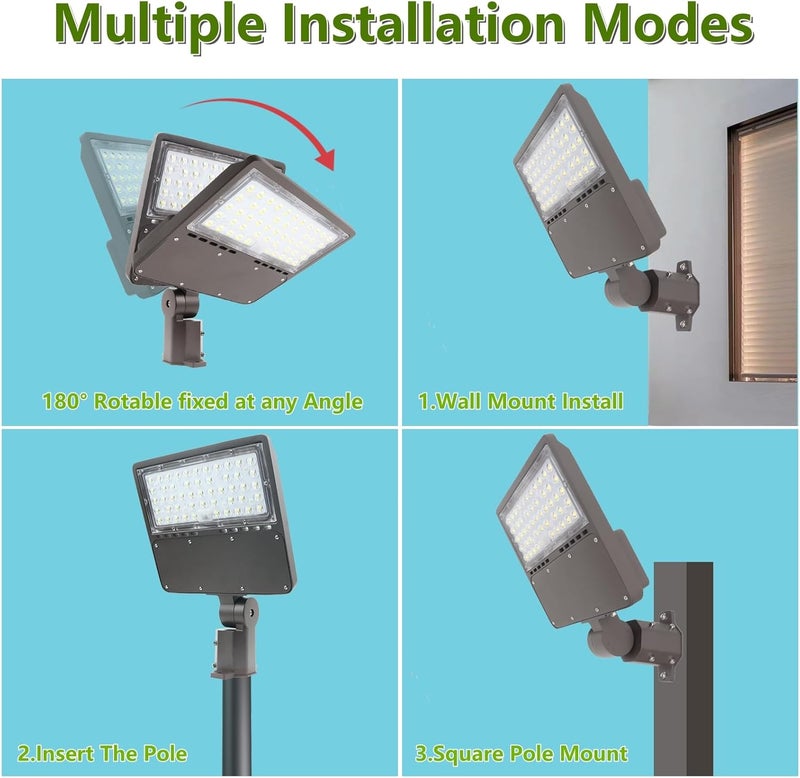 WHLED 2PACK 150W LED Parking Lot Light with Dusk to Dawn Photocell, Slipfitter Mount and Wall Mount Commercial Outdoor Lighting, 100-277V 21000LM 5000K, ETL Commercial LED Security Flood Lights - Image 4
